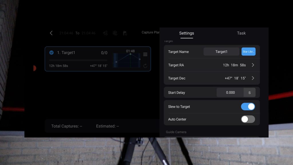 撮影計画の設定タブ
